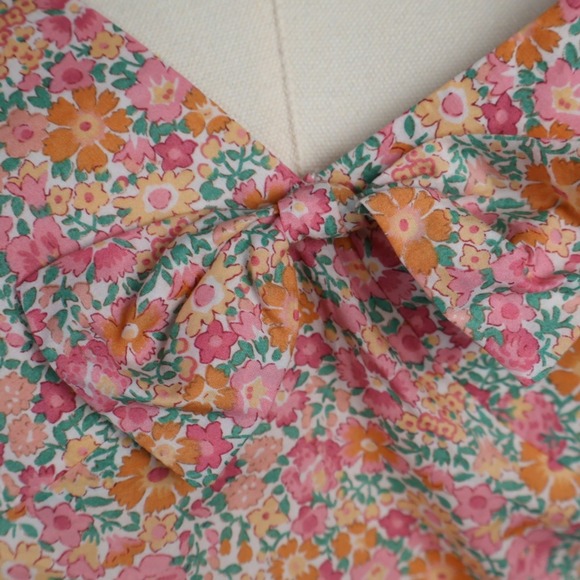 Lightweight Disty Floral Cotton Mini Sun Dress 90's Style Beach Swimsuit Coverup - Picture 3 of 7